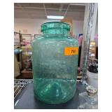 Large Green Glass Storage Jar with Wide Mouth and