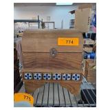 Wooden Chest with Blue and White Tile Accents