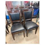 Four Wooden Dining Chairs with Black Upholstered S