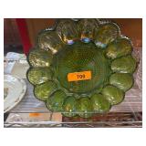 Green Glass Plate with Iridescent Finish and Scall