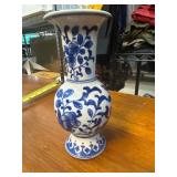 Blue and White Ceramic Floral Vase, Hand-Painted