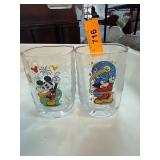 2 Mickey Mouse Themed Glass Tumblers with Embossed