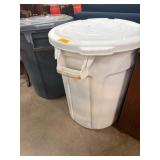 White Plastic Trash Can with Lid and Handles