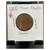1865 Two-Cent Coin in Display Holder