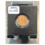 1937 Lincoln Wheat Penny CH UNC in Display Case
