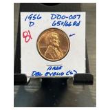 1956-D Lincoln Wheat Penny DDO-007 with Del Eyelid