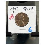 1941-S Lincoln Wheat Cent Graded MS63
