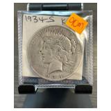 1934-S Peace Silver Dollar in Display Holder