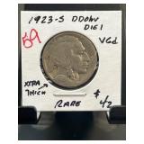 1923-S Buffalo Nickel DDO HV Die 1, VG Condition,