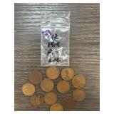 12 1969 Pennies in Plastic Bag
