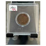 1901 Indian Head One-Cent Coin in Protective Case