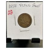 1858 Flying Eagle Cent in Cardboard Holder