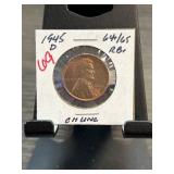 1945-D Lincoln Wheat Cent Graded 64/65 RB in Prote