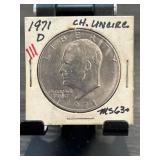 1971-D Eisenhower Dollar Coin Graded MS63+