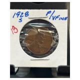 1928-S Lincoln Wheat Penny in Fine/Very Fine Condi