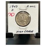 1943-D Mercury Dime in Almost Uncirculated Conditi