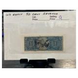 US Early 50 Cent Revenue Stamp in Blue