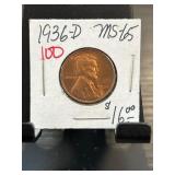 1936-D Lincoln Wheat Cent MS65 Red