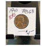 1941 Lincoln Wheat Cent MS63 in Cardboard Flip