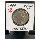 1936 Buffalo Nickel in Extra Fine (EF-40) Conditio
