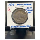 1919 Buffalo Nickel Mint Error with Clash W/Obvers