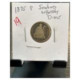 1875 P Seated Liberty Dime in Coin Flip