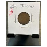 1864 Indian Head One-Cent Coin in Collector Holder