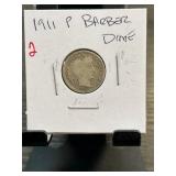 1911 P Barber Dime in Circulated Condition