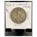 1918-S Walking Liberty Half Dollar Coin in Holder