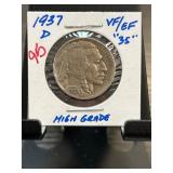 1937-D Buffalo Nickel VF/EF Grade