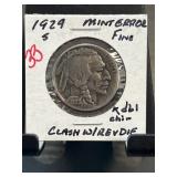 1929-S Buffalo Nickel Mint Error in Fine Condition