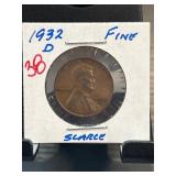1932-D Lincoln Wheat Cent in Fine Condition