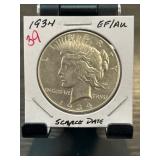 1934 EF/AU Peace Dollar Scarce Date Silver Coin
