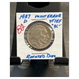 1937-D Buffalo Nickel with Mint Error Rotated Dies