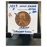 1953-D Lincoln Wheat Penny with Mint Error Crac