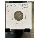 1914-D Barber Dime in Holder