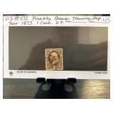 1873 United States 1-Cent Franklin Brown Stamp in