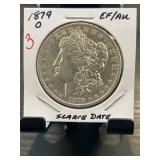 1879-O Morgan Silver Dollar, EF/AU Condition, Scar