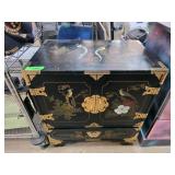 Black Lacquered Oriental Chest with Gold Accents a