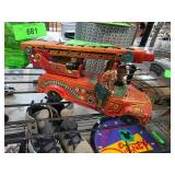 Tin Lithograph Wind-Up Fire Truck with Extendable
