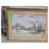 Original Pastel Landscape Depicting Snowy Scene wi
