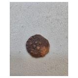 Medieval Hammered Copper Coin with Heraldic Emblem