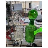 Green Glass Bottle and Clear Glass Decorative Stop