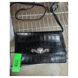 Brighton Black Faux Crocodile Crossbody Wallet wit
