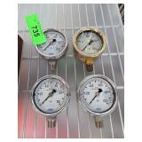 Four WIKA Pressure Gauges, Metal Construction, 0-1