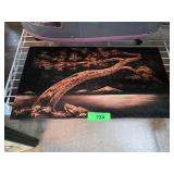 Framed Textile Artwork Depicting a Tree and Landsc