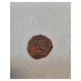 Spanish Colonial Copper Coin with Distinctive Shap