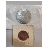 Churchill Crown and 1964 Half Penny