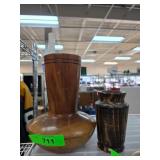 2pc Handmade Wood Items Candle Holder Vase