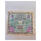 Allied Military Authority 5 Mark Banknote, Germany